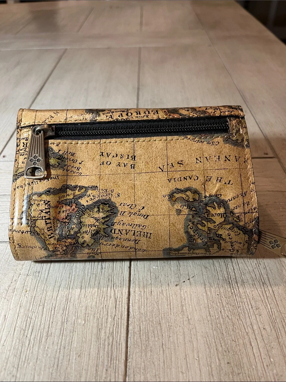 Patricia Nash Map-Print Leather Wallet in Tan and Blue